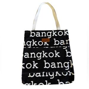 Bangkok Thailand Black and White Tote Bag,
Zip Closure with Front Zipped Pocket
